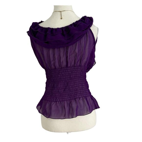 She’s Cool Vintage Purple Ruffled Conching Full Length Blouse Size Small - Picture 2 of 4